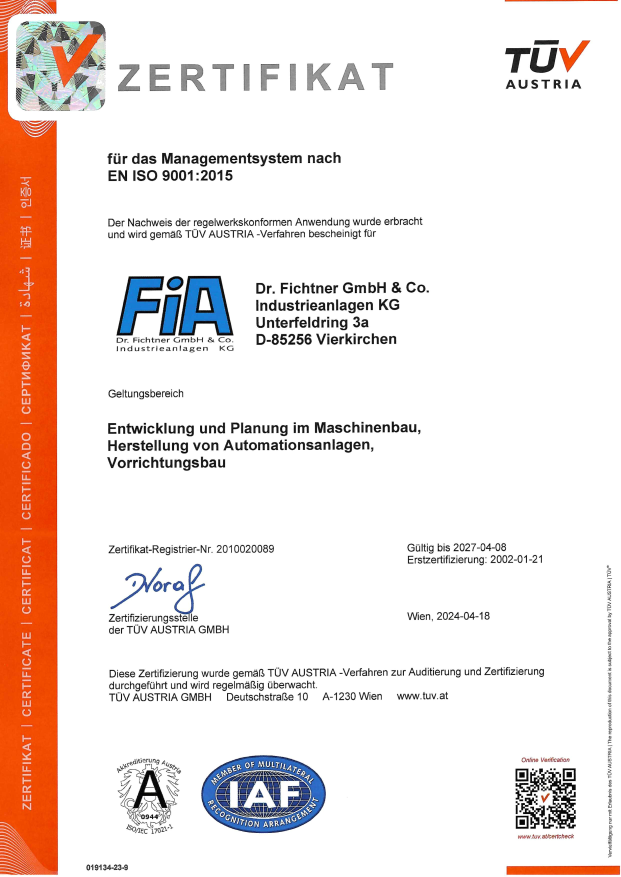TÜV-Zertifikat: Qualitätsmanagement nach DIN EN ISO 9001:2015
